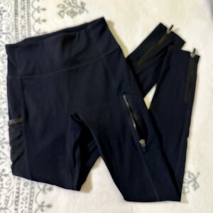 Fabletics Motion365 Midnight High Waist Black Leggings with Zipper Accents